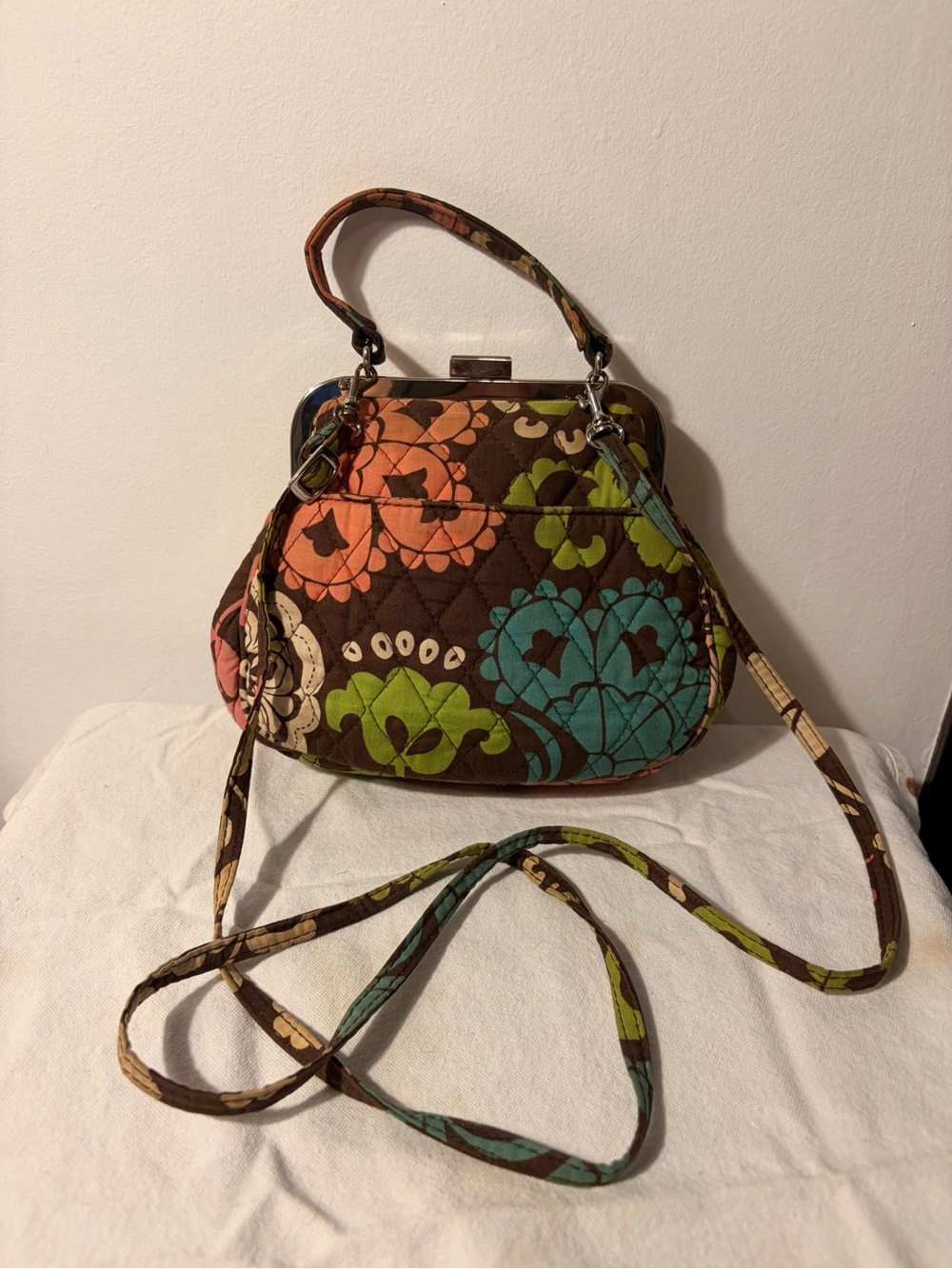 Vera Bradley Brown Quilted Floral Frame Crossbody